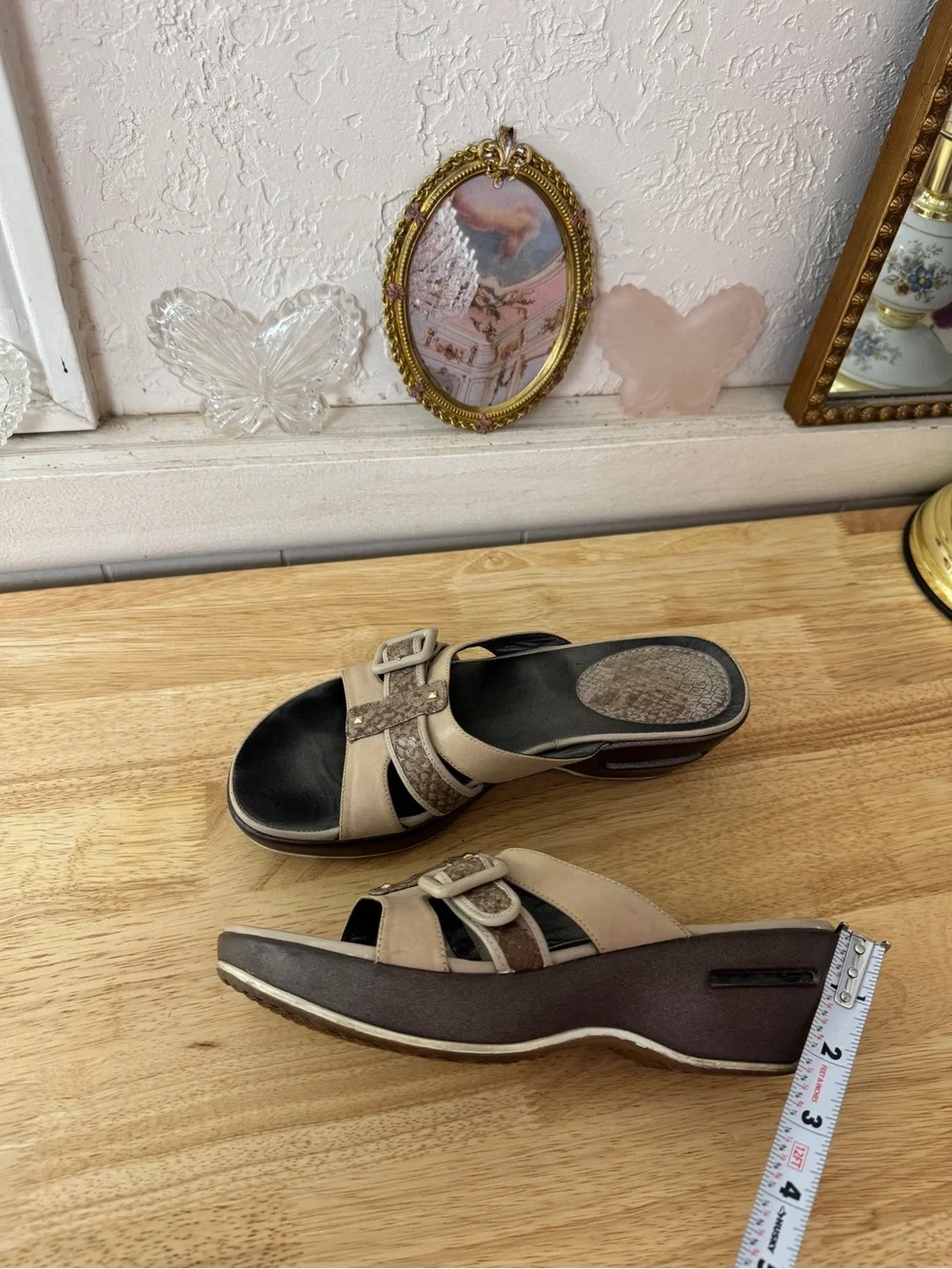 2000’s Cole Haan Y2K Platform Wedge Slide Sandals Beige Brown Leather Size 7